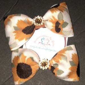 Sunflowers Pig Tail Bows with embellishments